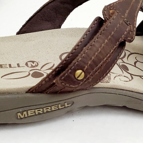 MERRELL Womens Size 10 Bracken Sway Brown Leather Slip On Slide Walking Sandals - Picture 6 of 12
